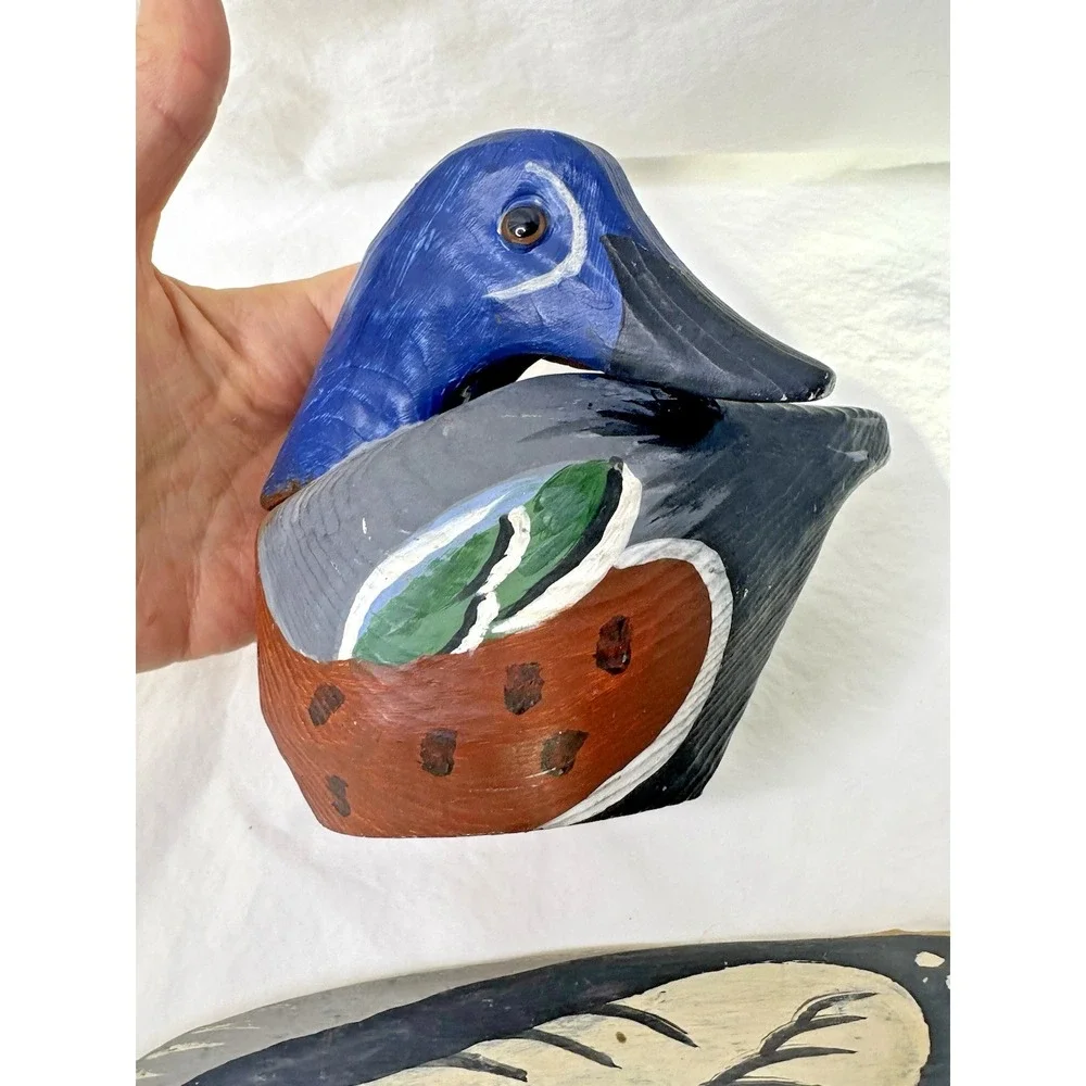 Jim Gibbs Wood Carved Ducks Painted Set 2 Decoy Decor Hanging Folkart 1980s